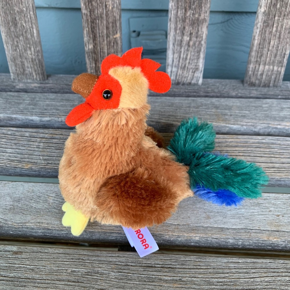 Aurora World Brown Rooster Chicken Plush 5.5 Inch Stuffed Animal Teal Tail 2019